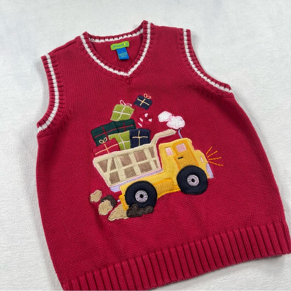Kid’s Festive Truck Sweater Vest 5T Christmas winter dump truck presents